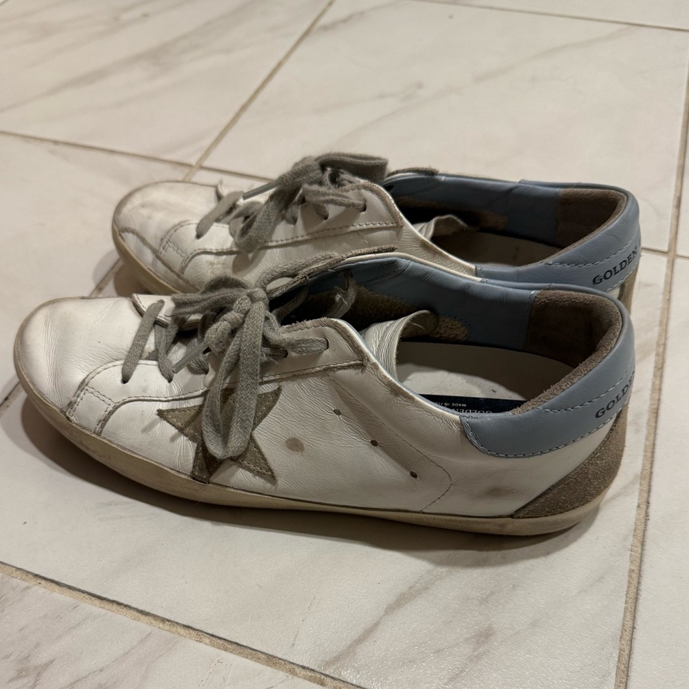 Golden Goose White, Gray, Blue Leather Sneakers